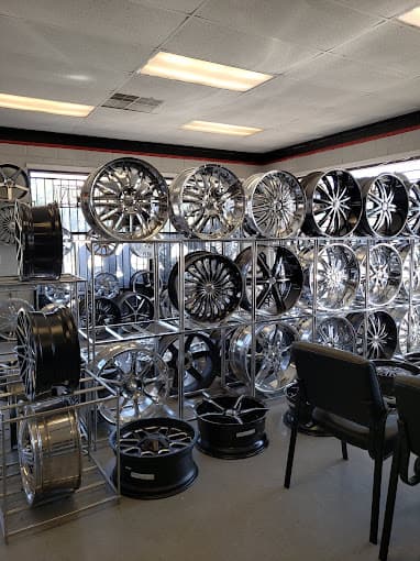 Alloy and chrome wheels in the showroom