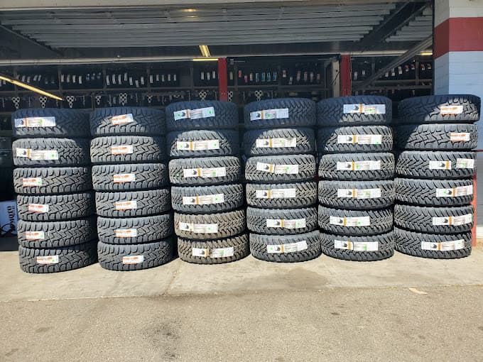 Rows of new tires in the shop